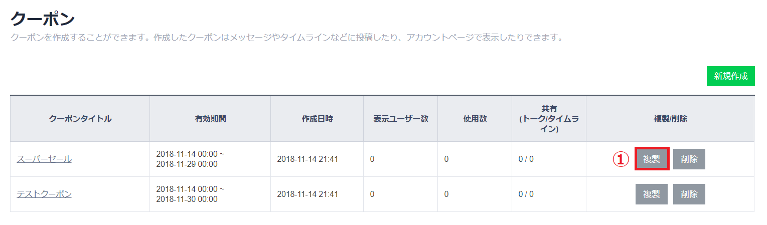 作成したクーポンの確認方法イメージ1